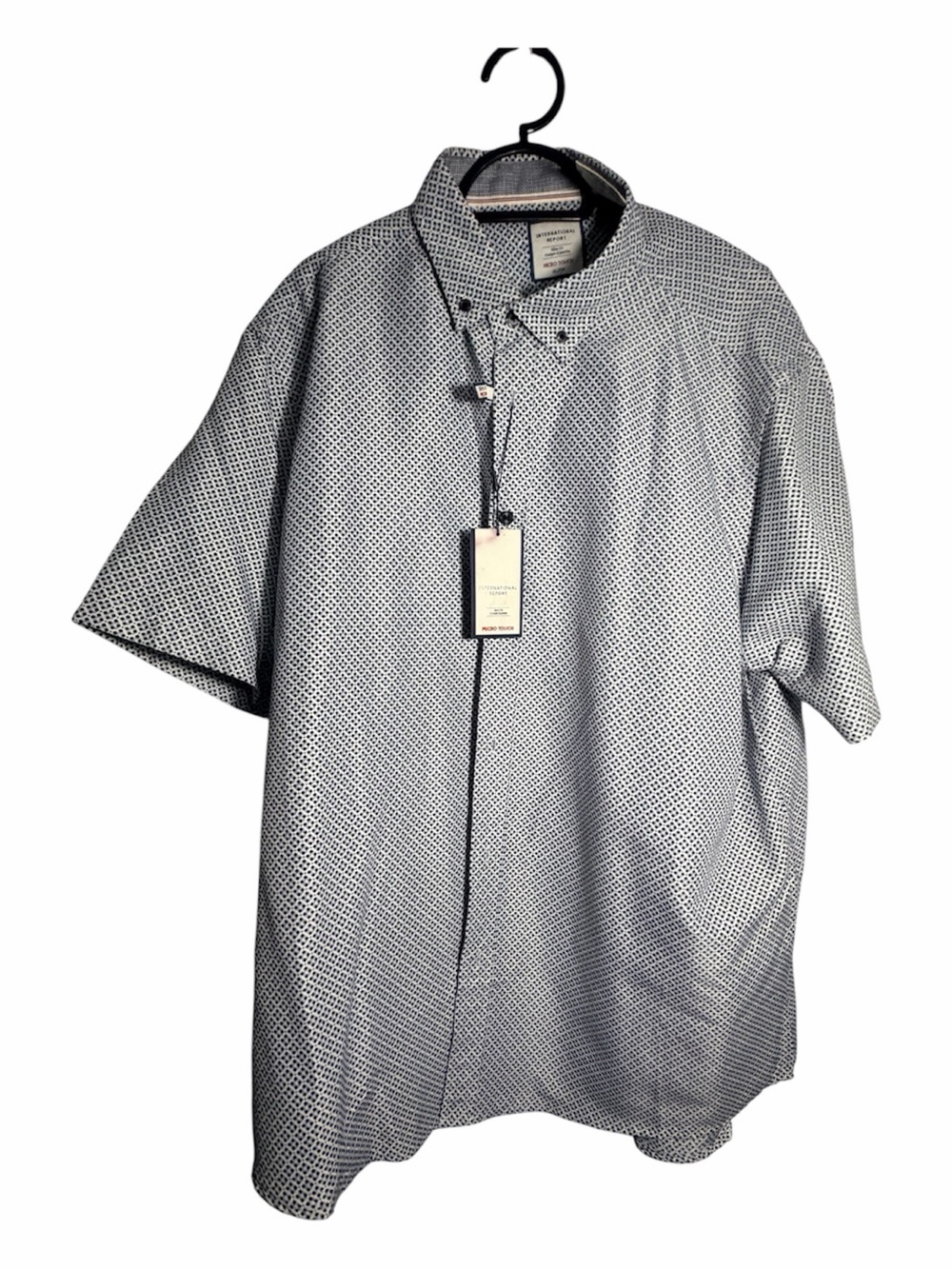 Men's Short-Sleeve Button-Down Shirt - White & Black Geometric